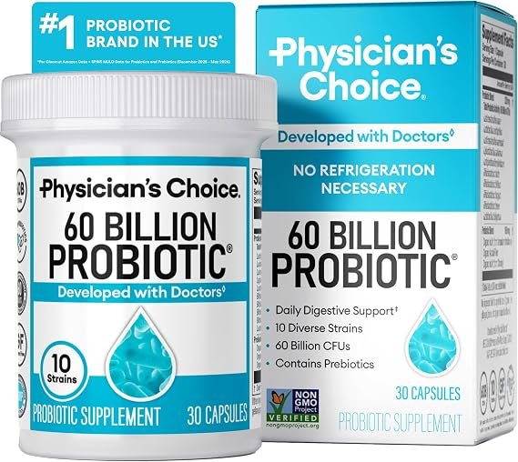 Physician's CHOICE Probiotics 60 Billion CFU - 10 Strains + Organic Prebiotics - Immune, Digestive & Gut Health - 30 cap