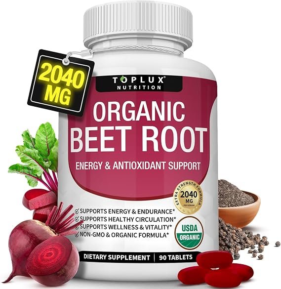 " Toplux Organic Beet Root Powder Tablets - 2040mg 90 CAP (for man & women)"